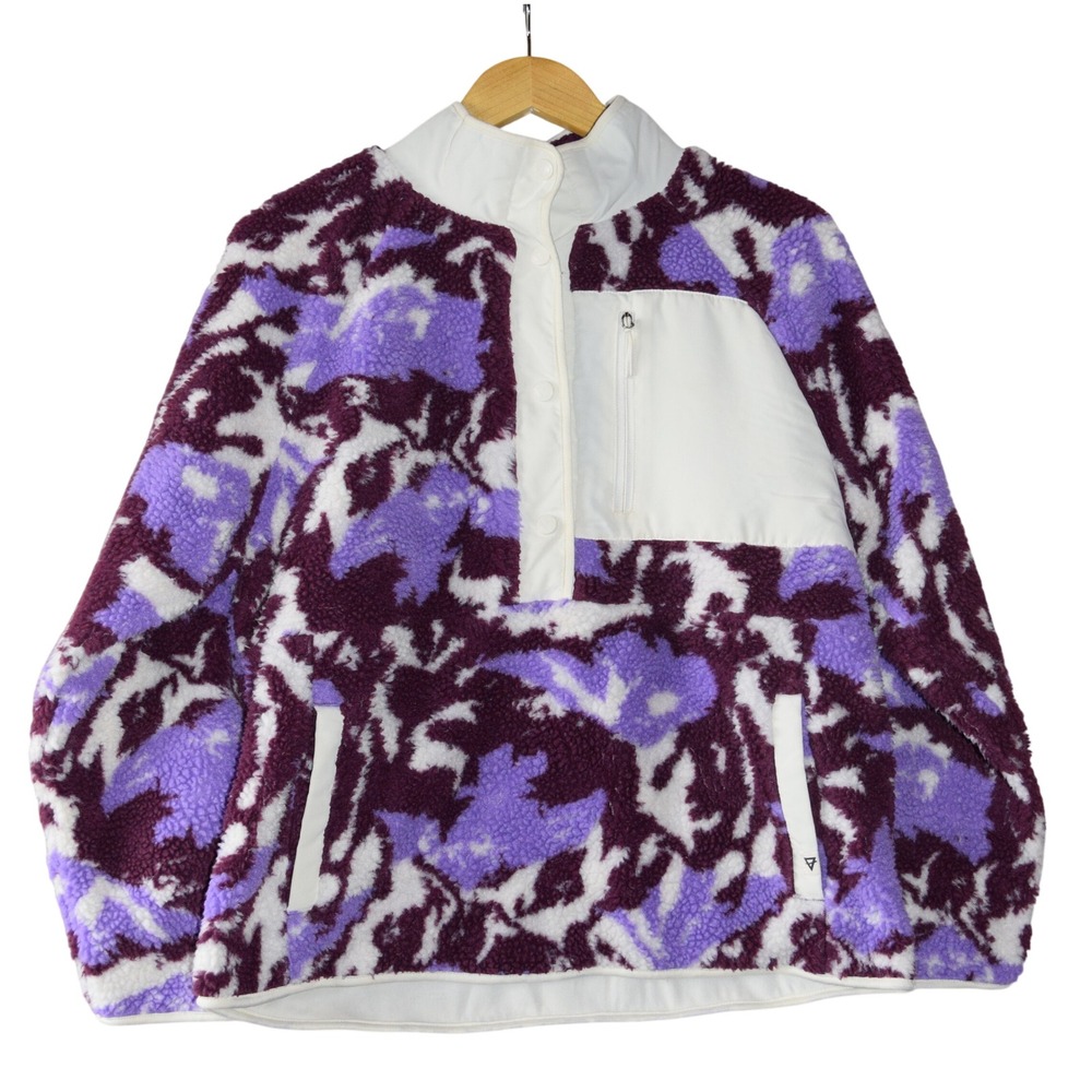 Liv Outdoor Pullover Fleece Women Small Purple White Excellent Snap Mock Neck